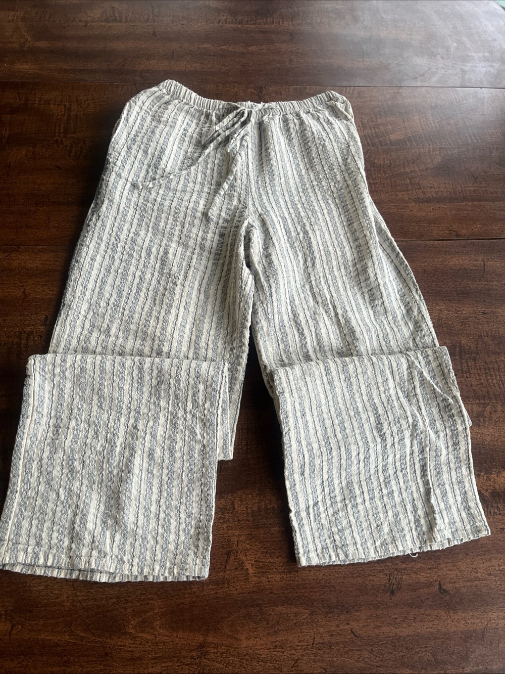 Sienna Sky Linen Blend Gauze Wide Leg 
Pants Small Blue Stripe Boho Cottagecore